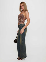 Inverness Pinched Detail Mid Rise Wide Leg Jeans Tea