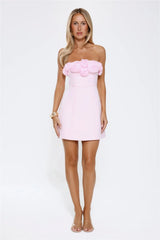 Rosette Strapless Mini Dress Pink