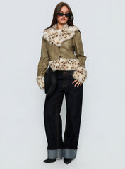 Hiraya Faux Fur Trim Jacket Vintage Green