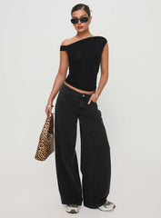Ramos Low Rise Wide Leg Denim Jeans Washed Black Tall