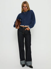 Amandi Zip Through Knit Jumper Navy / Cream