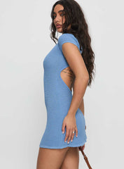 Rhapsody Cap Sleeve Knit Mini Dress Blue
