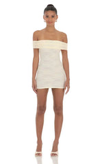 Off Shoulder Lace Bodycon Dress In Cream
